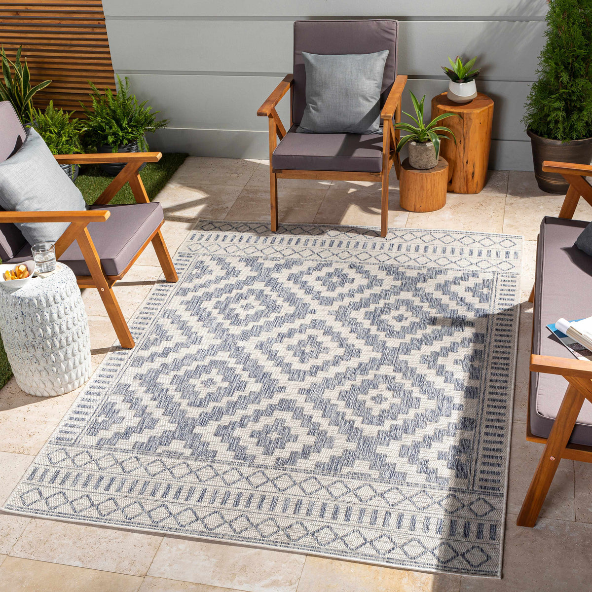 Kabala Dark Blue Outdoor Area Rug - Clearance