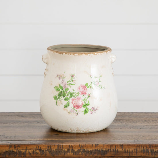 10" Floral Print Tuscan Ceramic Scroll Planter - Farmhouse Pots for Houseplants