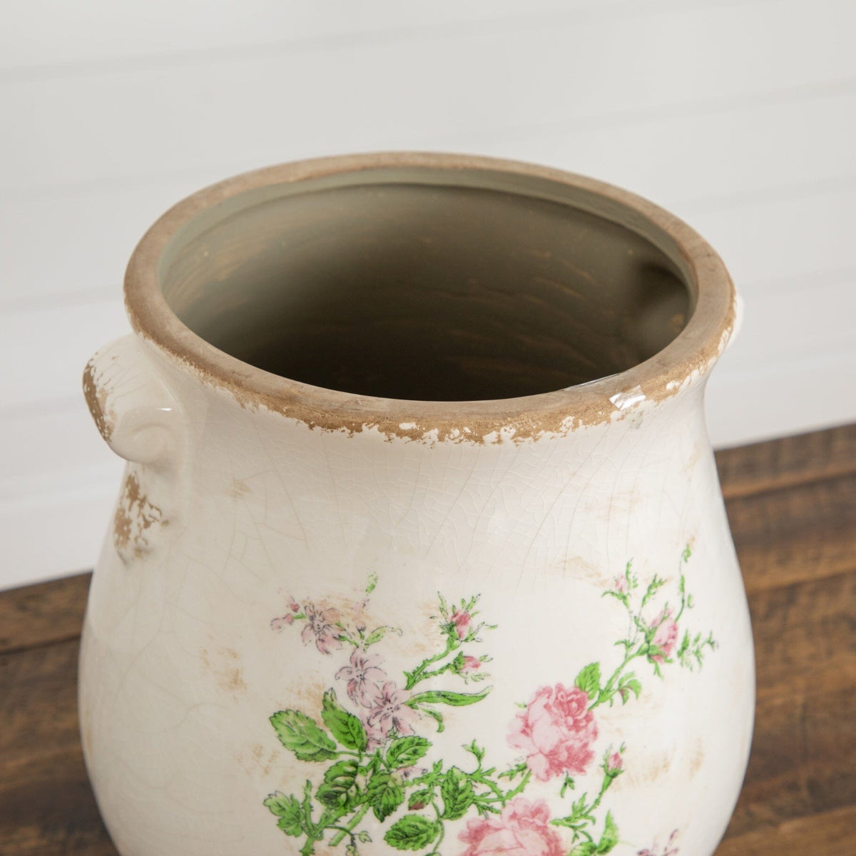 10" Floral Print Tuscan Ceramic Scroll Planter - Farmhouse Pots for Houseplants