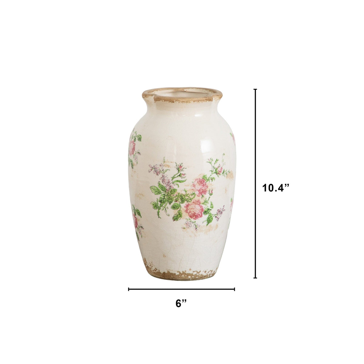 10” Floral Print Tuscan Ceramic Scroll Urn - Rustic Farmhouse Vase for Artificial Flowers