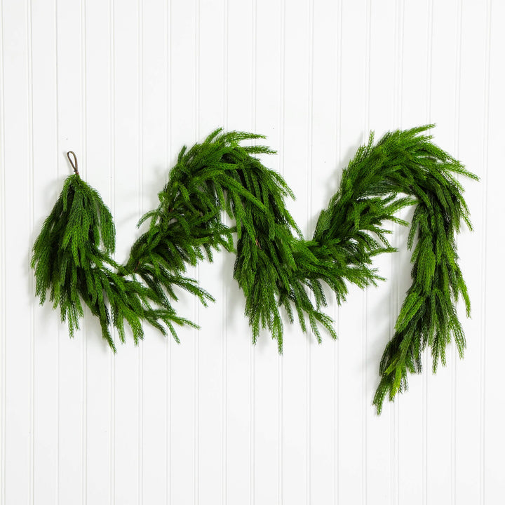 10' Artificial Real Touch Norfolk Island Pine Garland with Natural Look, realistic greenery decor for mantel, staircase or doorway from Cedar & Spice Gifts