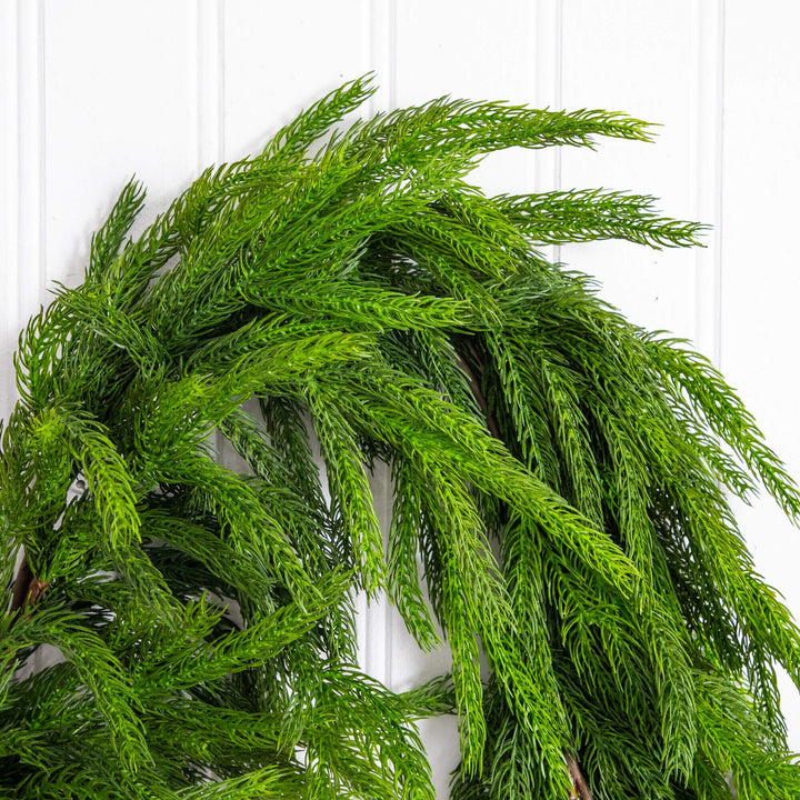 10' Artificial Real Touch Norfolk Island Pine Garland with Natural Look, evergreen home accent for fireplace, railing or entryway