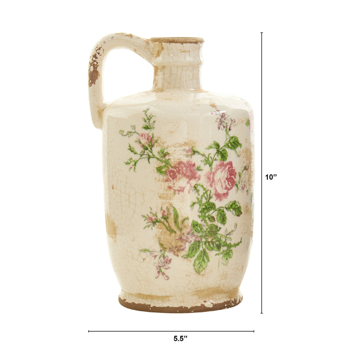 10” Tuscan Ceramic Floral Print Pitcher - Rustic Vase for Flower Arrangements