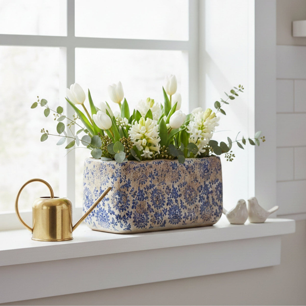 10” Tuscan Ceramic Rectangle Planter - Vintage Ceramic Planter