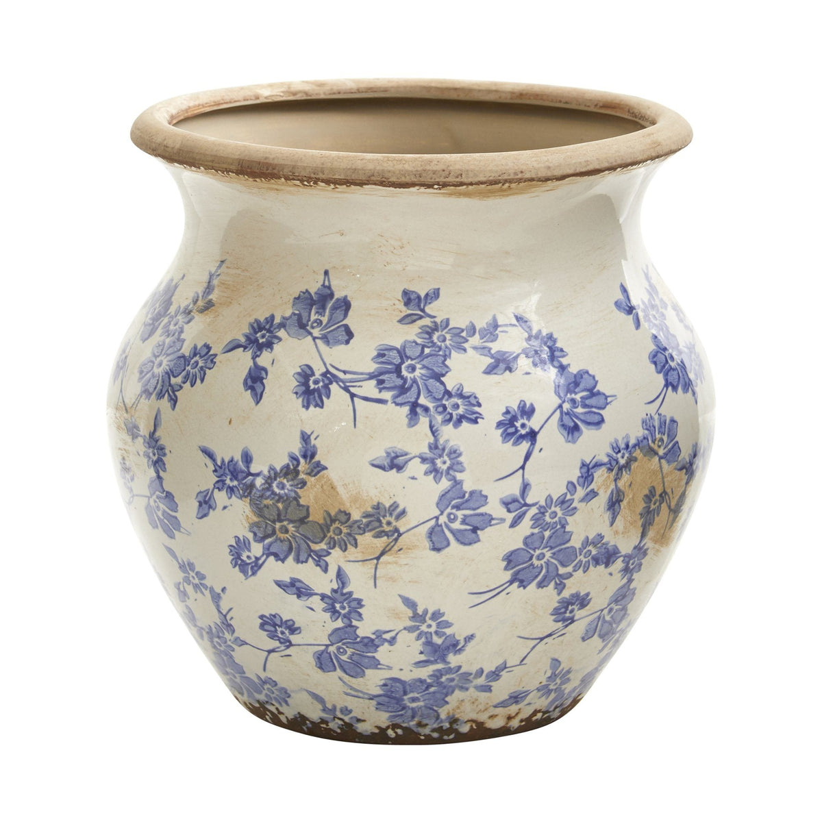 10.5” Tuscan Ceramic Blue Scroll Urn Vase - Rustic Pottery Vase