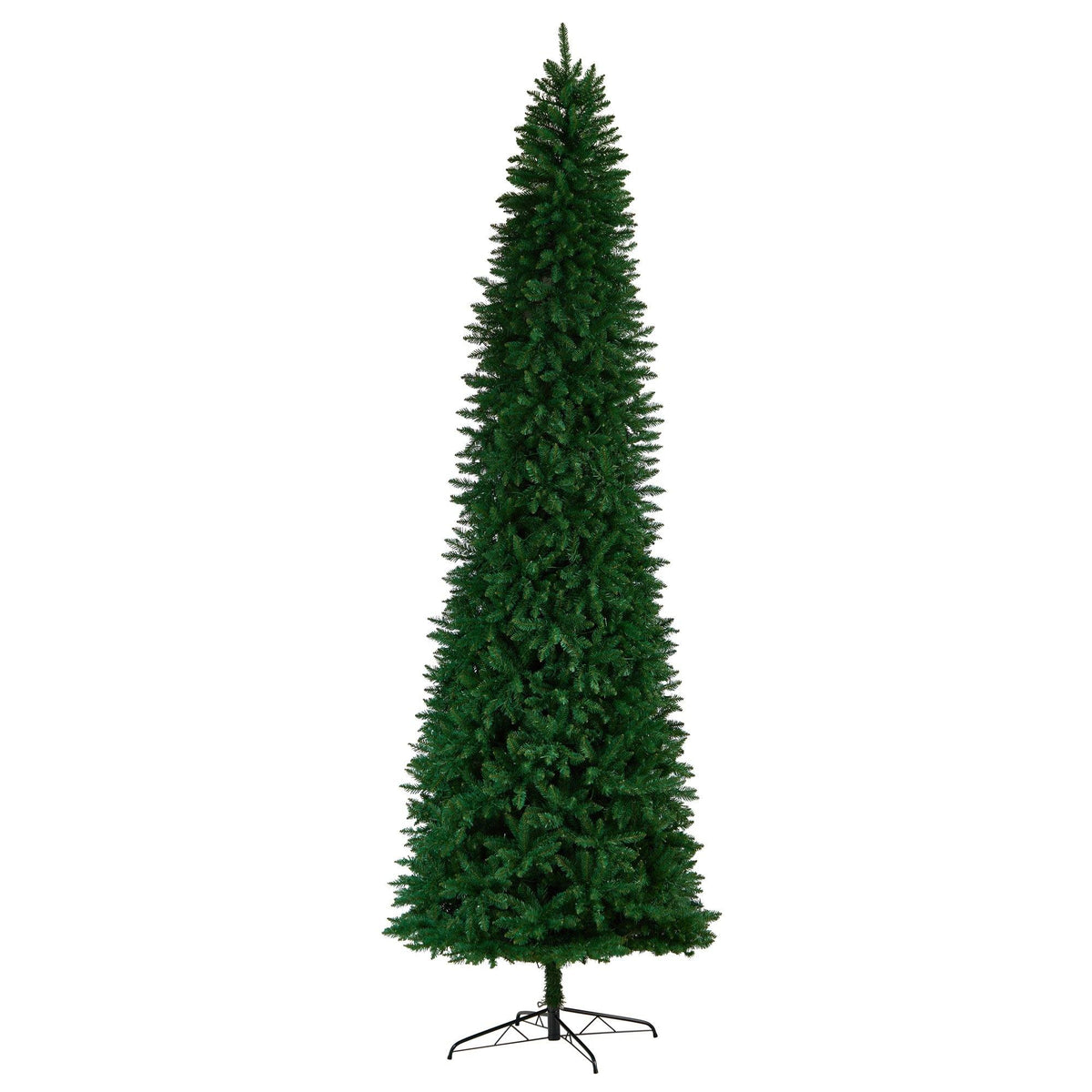 11' Slim Green Mountain Pine Christmas Tree with 950 Clear LED Lights and 2836 Bendable Branches, holiday tree for festive indoor Christmas decorating