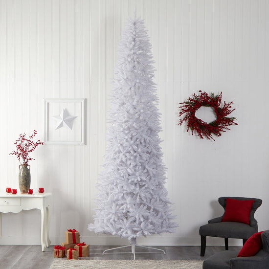 12' Slim White Artificial Christmas Tree with 3235 Bendable Branches, Christmas tree for living room, entryway or seasonal display