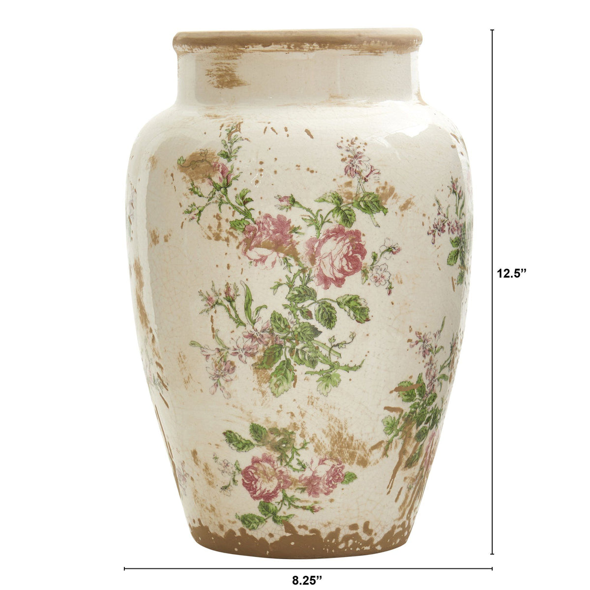 12.5” Tuscan Ceramic Floral Print Vase - Rustic Ceramic Vase