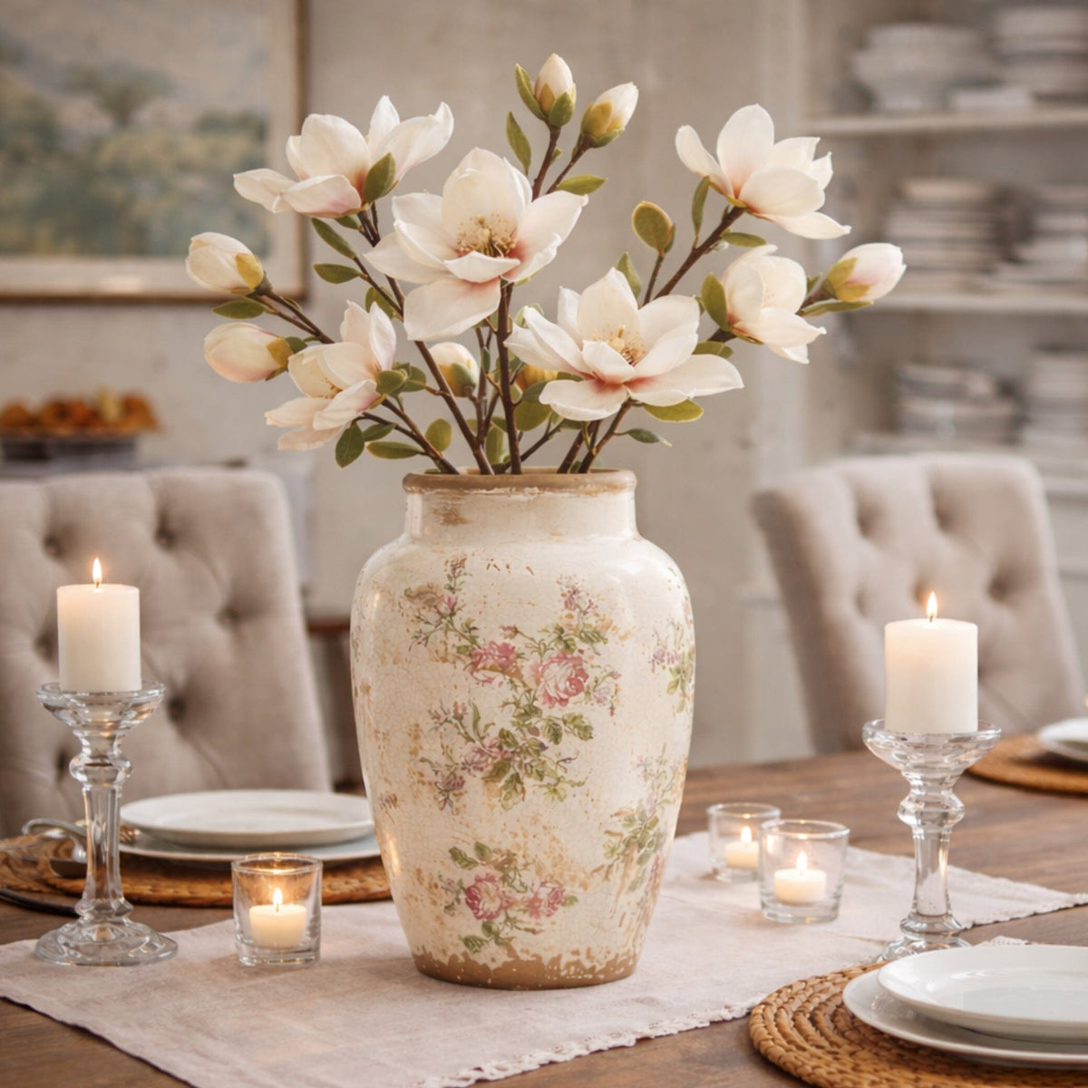 12.5” Tuscan Ceramic Floral Print Vase - Rustic Ceramic Vase