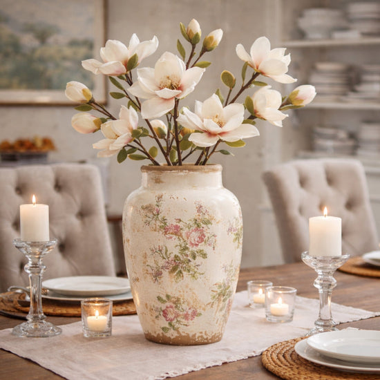 12.5” Tuscan Ceramic Floral Print Vase - Rustic Ceramic Vase