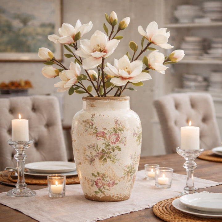12.5” Tuscan Ceramic Floral Print Vase - Rustic Ceramic Vase