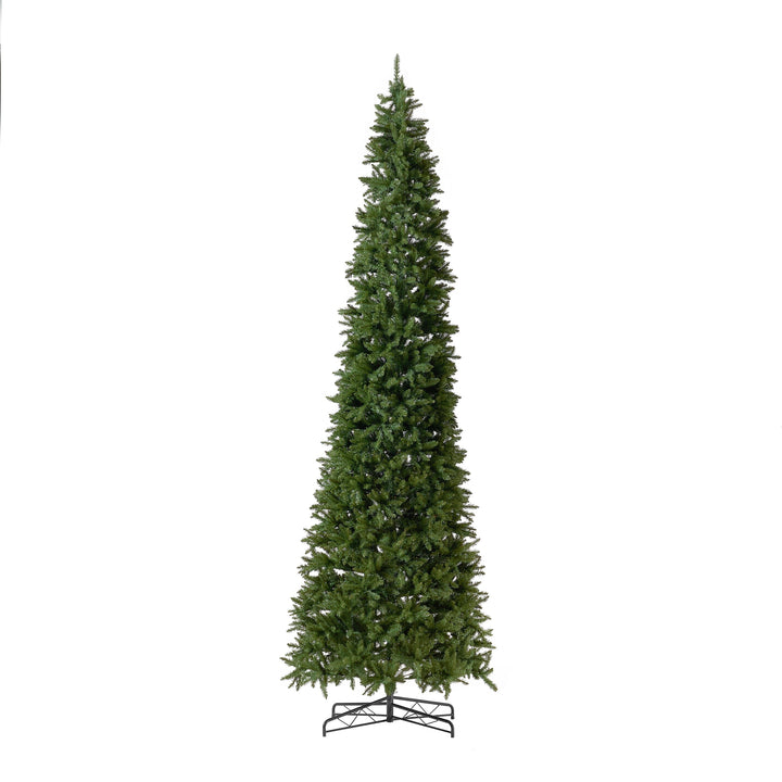 13' Artificial Slim Green Mountain Pine Christmas Tree with 1360 Warm White LED Lights and 3924 Bendable Branches, Christmas tree for living room, entryway o...