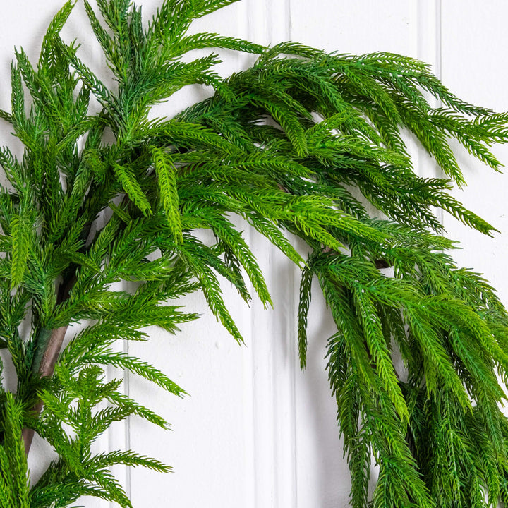 15' Artificial Real Touch Norfolk Island Pine Garland with Natural Look, evergreen home accent for fireplace, railing or entryway
