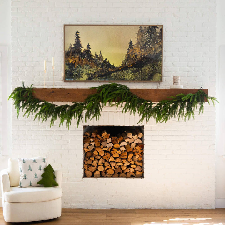 15' Artificial Real Touch Norfolk Island Pine Garland with Natural Look, realistic greenery decor for mantel, staircase or doorway from Cedar & Spice Gifts