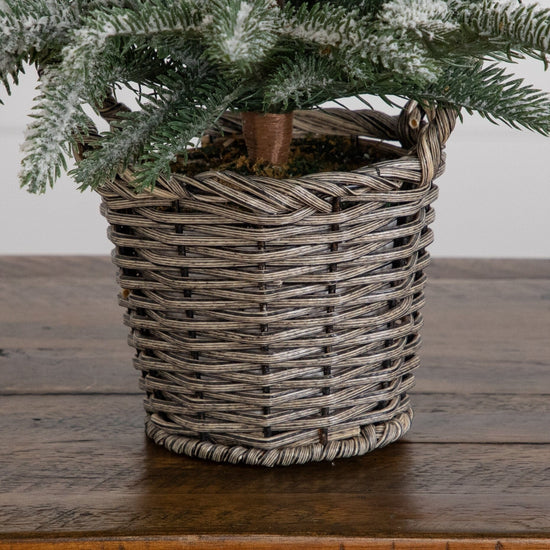 2' Artificial Frosted Christmas Tree in Decorative Basket, decorative Christmas tree for home and seasonal holiday display