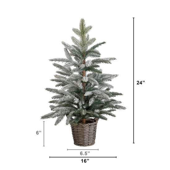 2' Artificial Frosted Christmas Tree in Decorative Basket, artificial Christmas tree for festive holiday home decor from Cedar & Spice Gifts