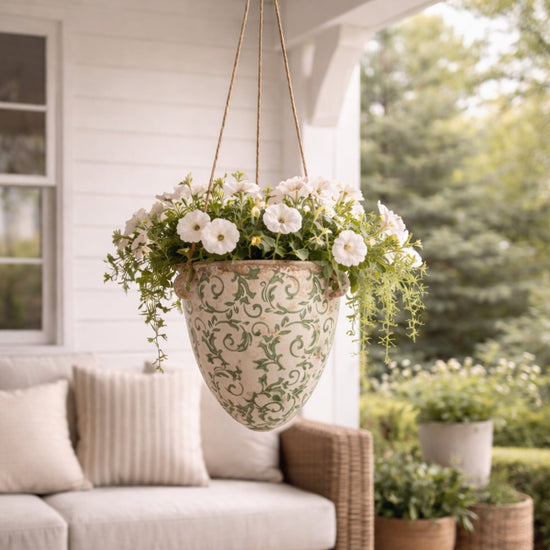 2’ Tuscan Hanging Ceramic Scroll Planter - Antique Look Planter