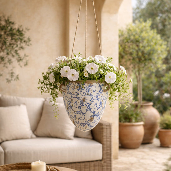 2’ Tuscan Hanging Ceramic Scroll Planter - Antique Look Planter