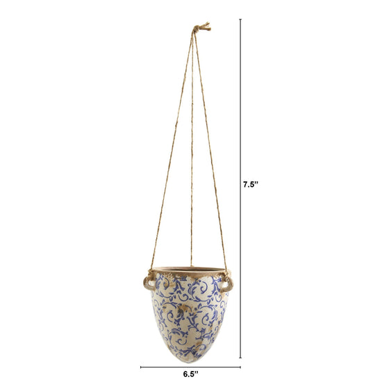 2’ Tuscan Hanging Ceramic Scroll Planter - Antique Look Planter