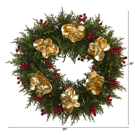 20” Cedar Berry and Metallic Eucalyptus Artificial Wreath