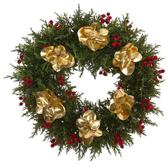 20” Cedar Berry and Metallic Eucalyptus Artificial Wreath