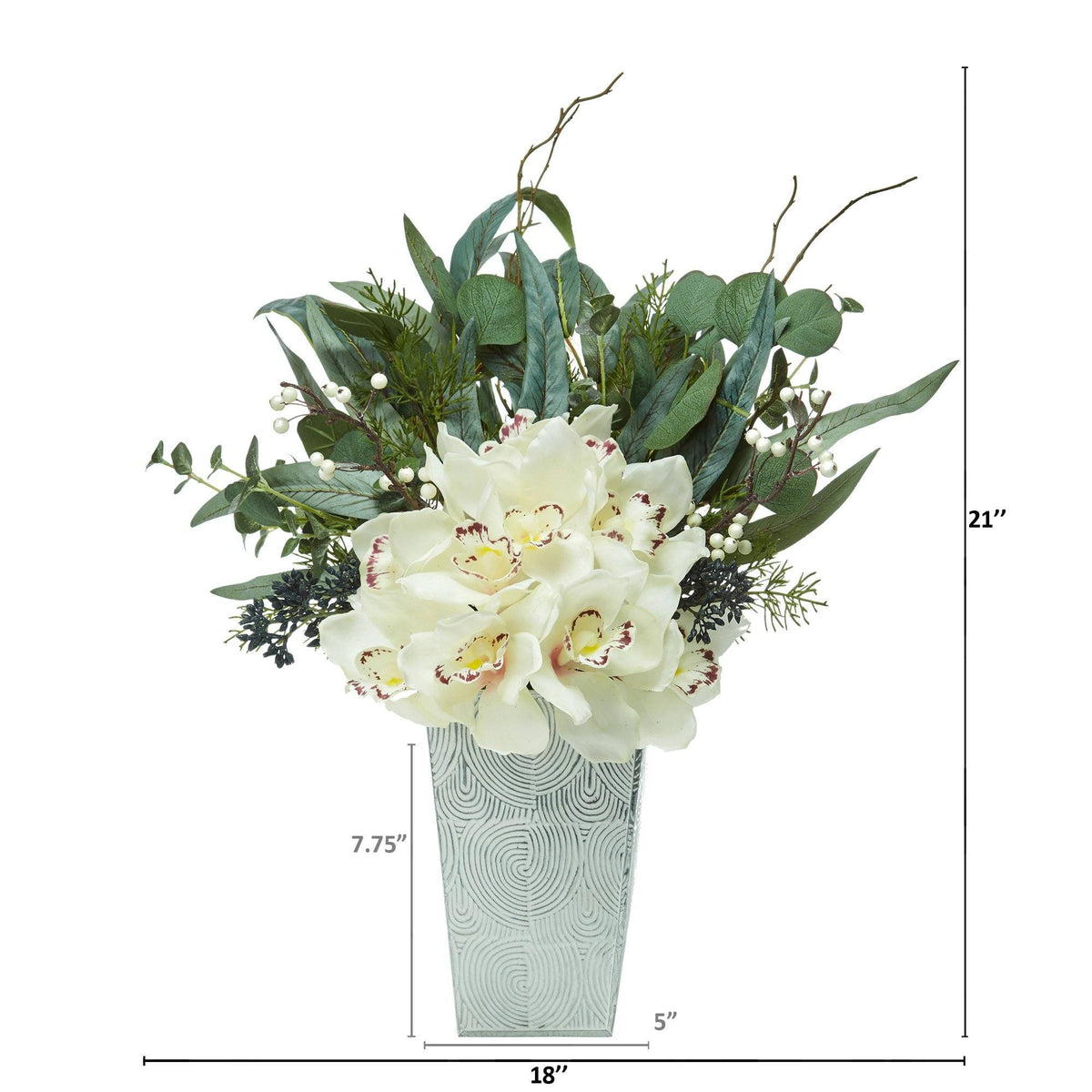 21” Cymbidium Orchid and Eucalyptus Artificial Arrangement