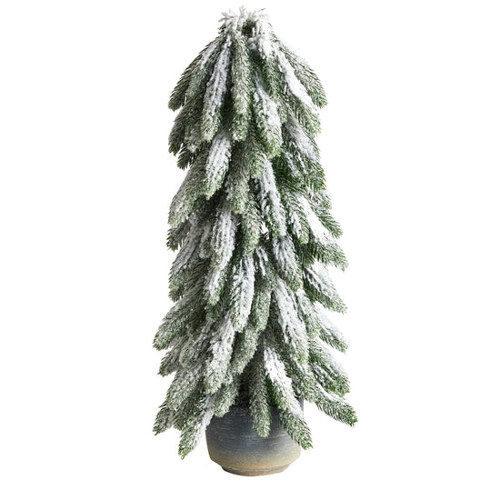 21" Flocked Artificial Christmas Tree in Decorative Planter, artificial Christmas tree for festive holiday home decor from Cedar & Spice Gifts