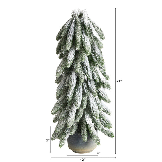 21" Flocked Artificial Christmas Tree in Decorative Planter, Christmas tree for living room, entryway or seasonal display