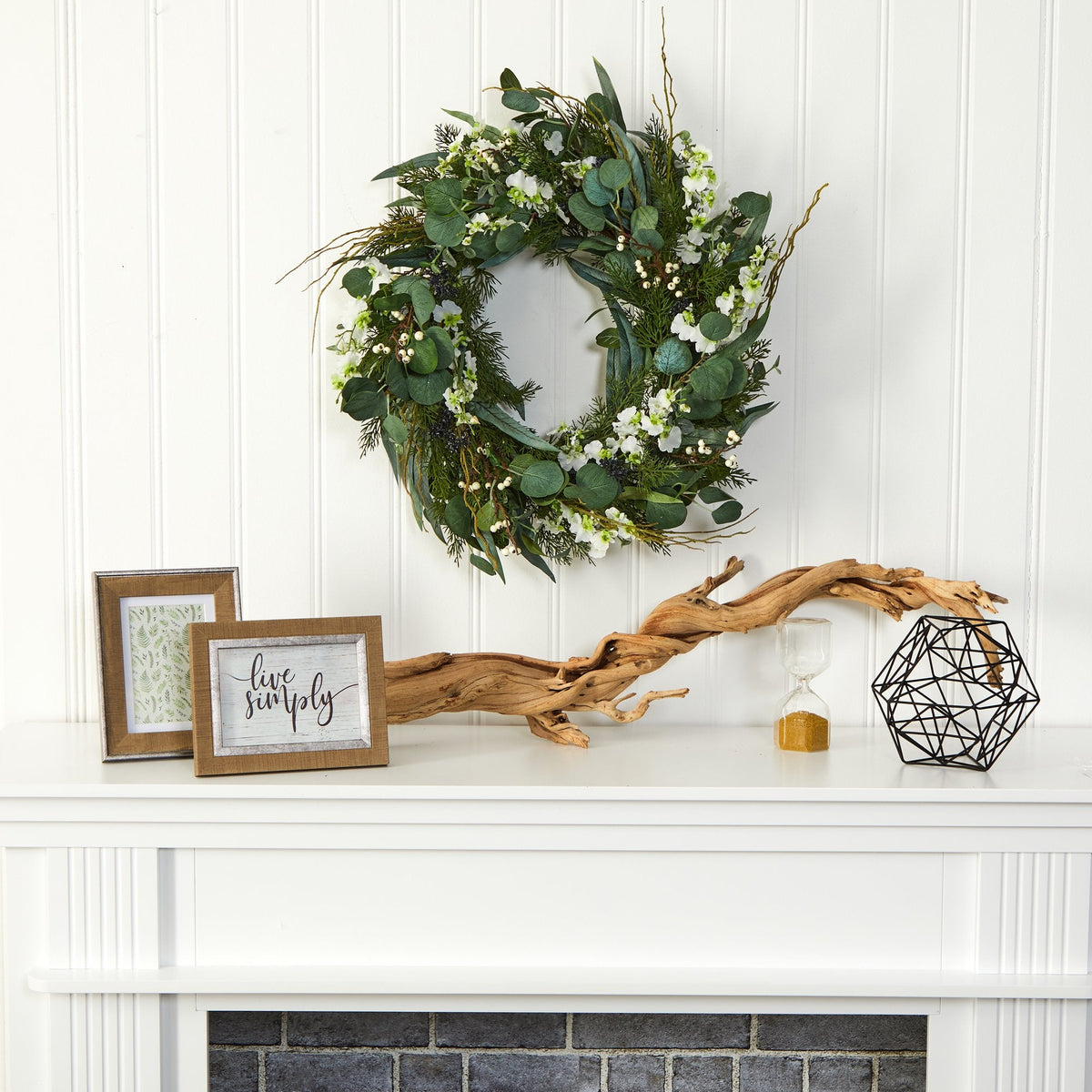 24” Eucalyptus, Dancing Lady Orchid and Mixed Greens Artificial Wreath