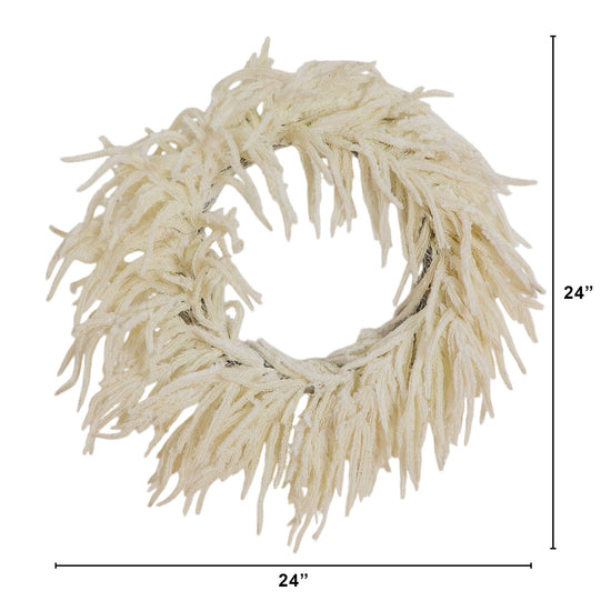 24" Artificia Real Touch White Norfolk Island Pine Wreath with Natural Look