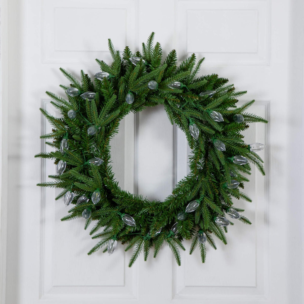 24" Pre-Lit Artificial Luxembourg Pine Christmas Wreath with 35 Multicolored Traditional Bulb LED Lights