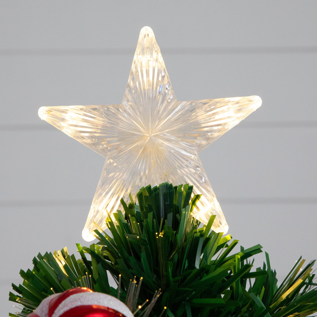 24" Pre-Lit Fiber Optic Artificial Christmas Tree with Ornaments, Poinsettia and Star Topper, decorative holiday ornament for Christmas display