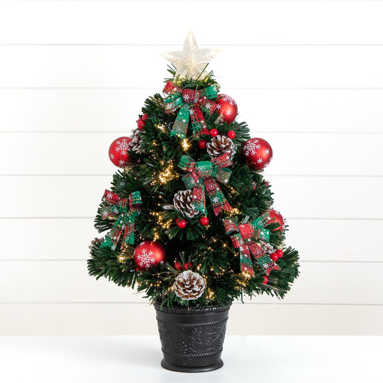 24in. Pre-Lit Fiber Optic Cosmopolitan Star Topped Artificial Christmas Tree with Decorative Planter, artificial Christmas tree for festive holiday home deco...