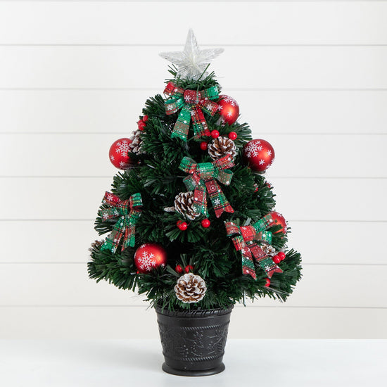 24in. Pre-Lit Fiber Optic Cosmopolitan Star Topped Artificial Christmas Tree with Decorative Planter, artificial Christmas tree for festive holiday home deco...