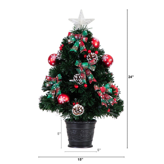 24in. Pre-Lit Fiber Optic Cosmopolitan Star Topped Artificial Christmas Tree with Decorative Planter, artificial Christmas tree for festive holiday home deco...