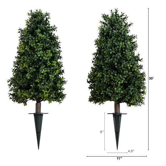 2.5' UV Resistant Artificial Boxwood Plant with Integrated Ground Stake (Indoor/Outdoor) — faux plant accent for living room office and home decor seasonal gift idea
