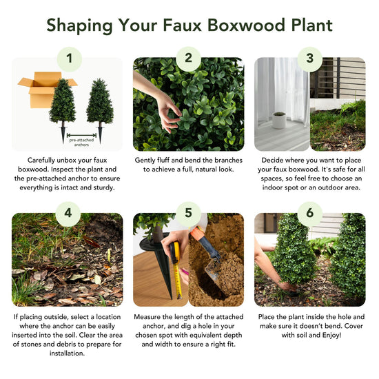 2.5' UV Resistant Artificial Boxwood Plant with Integrated Ground Stake (Indoor/Outdoor) — realistic faux greenery for indoor home decor distinctive decor choice