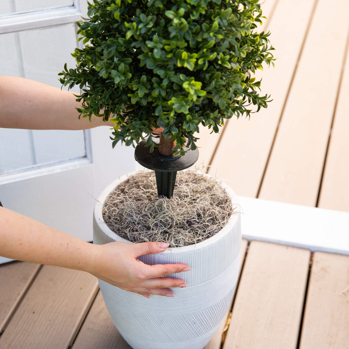 2.5' UV Resistant Artificial Boxwood Plant with Integrated Ground Stake (Indoor/Outdoor) — decorative artificial greenery for indoor spaces decorative design