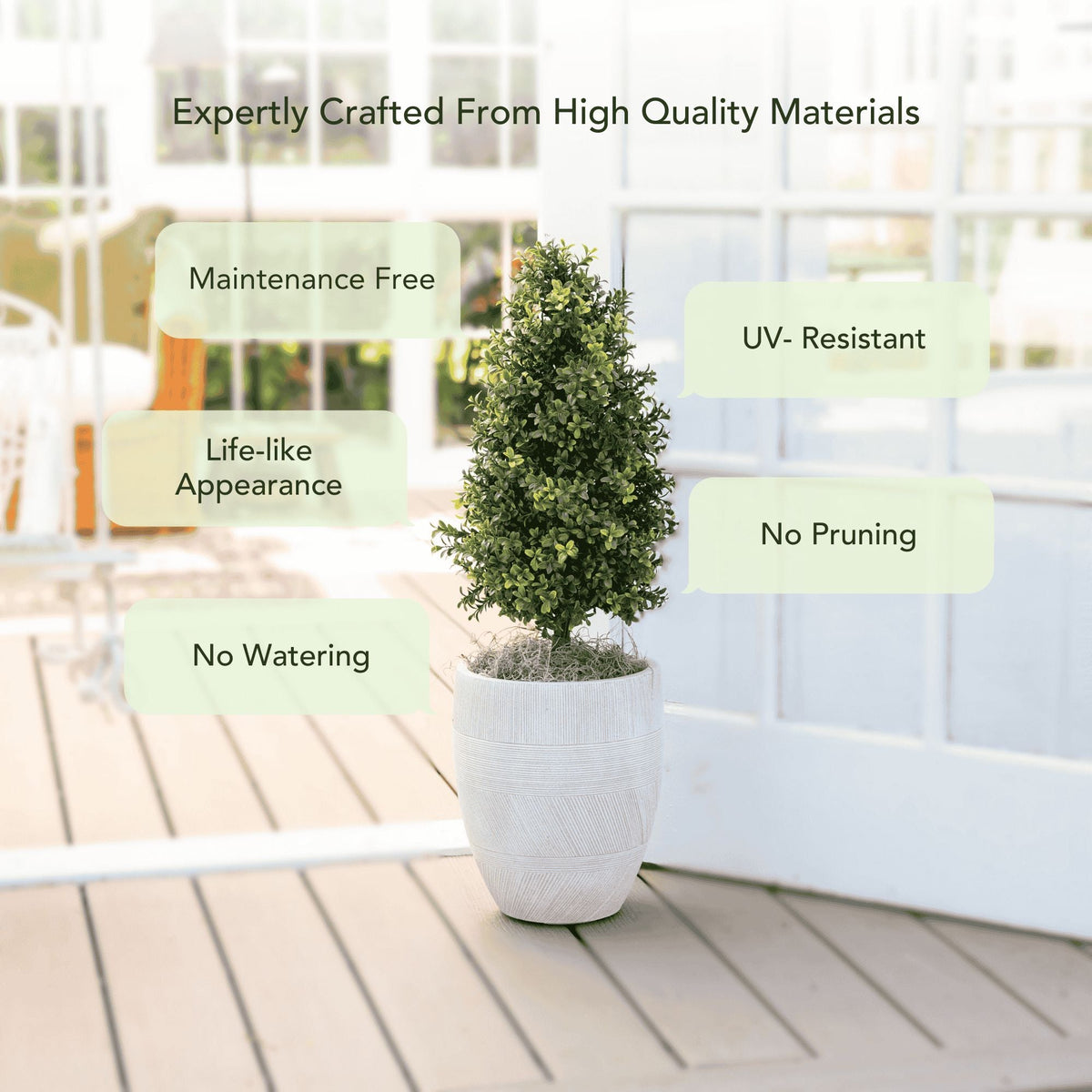 2.5' UV Resistant Artificial Boxwood Plant with Integrated Ground Stake (Indoor/Outdoor) — lifelike botanical accent for year round home decor home and holiday accent