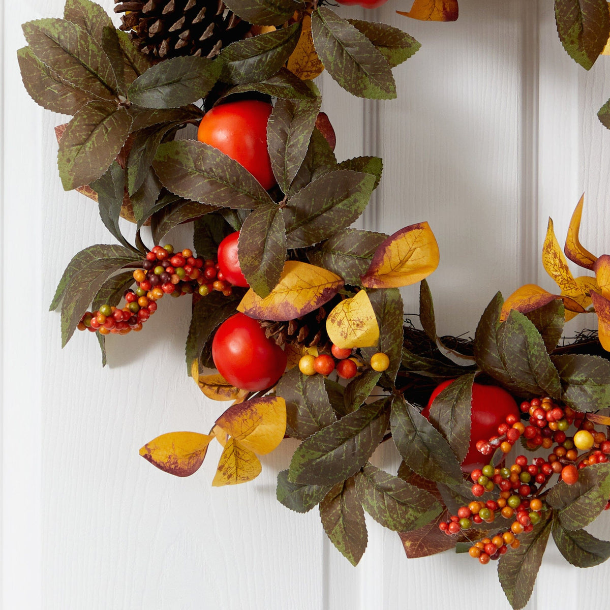26” Autumn Persimmon and Pinecones Artificial Fall Wreath