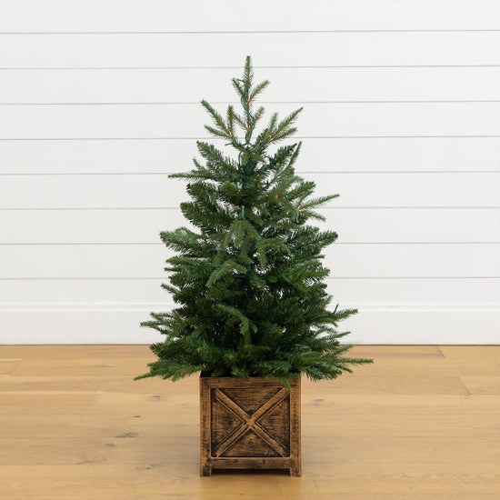 3' Finland Fir Artificial Christmas Tree in Decorative Planter, holiday tree for festive indoor Christmas decorating