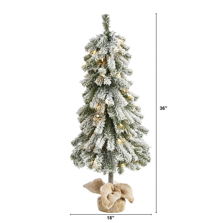 3’ Flocked Alpine Artificial Christmas Tree with 50 Lights, 177 Bendable Branches and a Burlap Planter