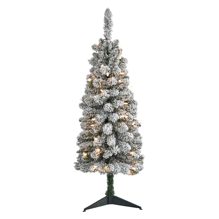 3' Flocked Pencil Artificial Christmas Tree with 50 Clear Lights and 132 Bendable Branches, artificial Christmas tree for festive holiday home decor from Ced...
