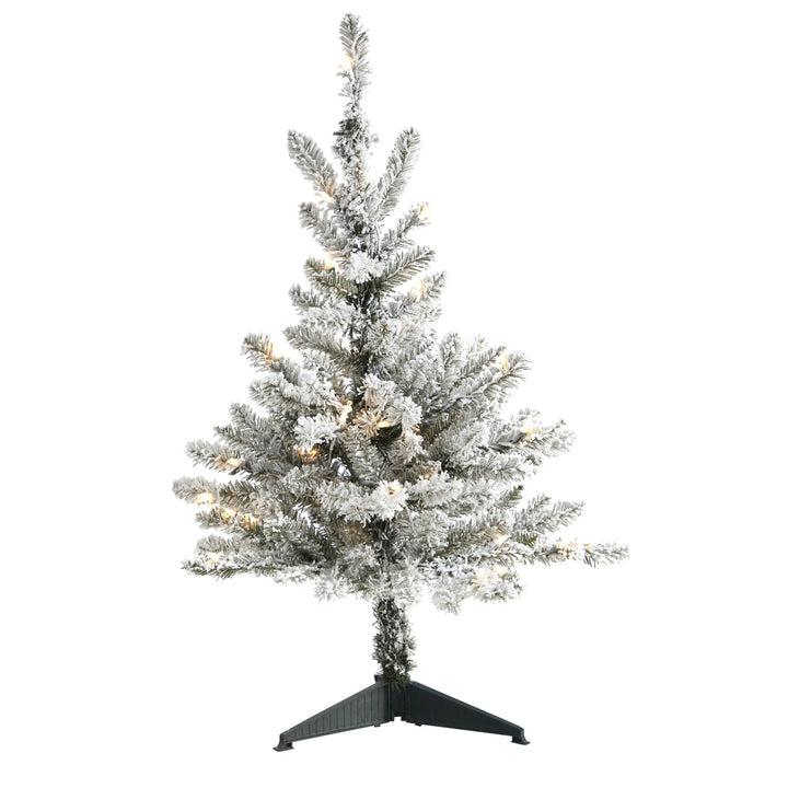 3' Flocked West Virginia Spruce Artificial Christmas Tree with 50 Clear Lights and 142 Branches, artificial Christmas tree for festive holiday home decor fro...
