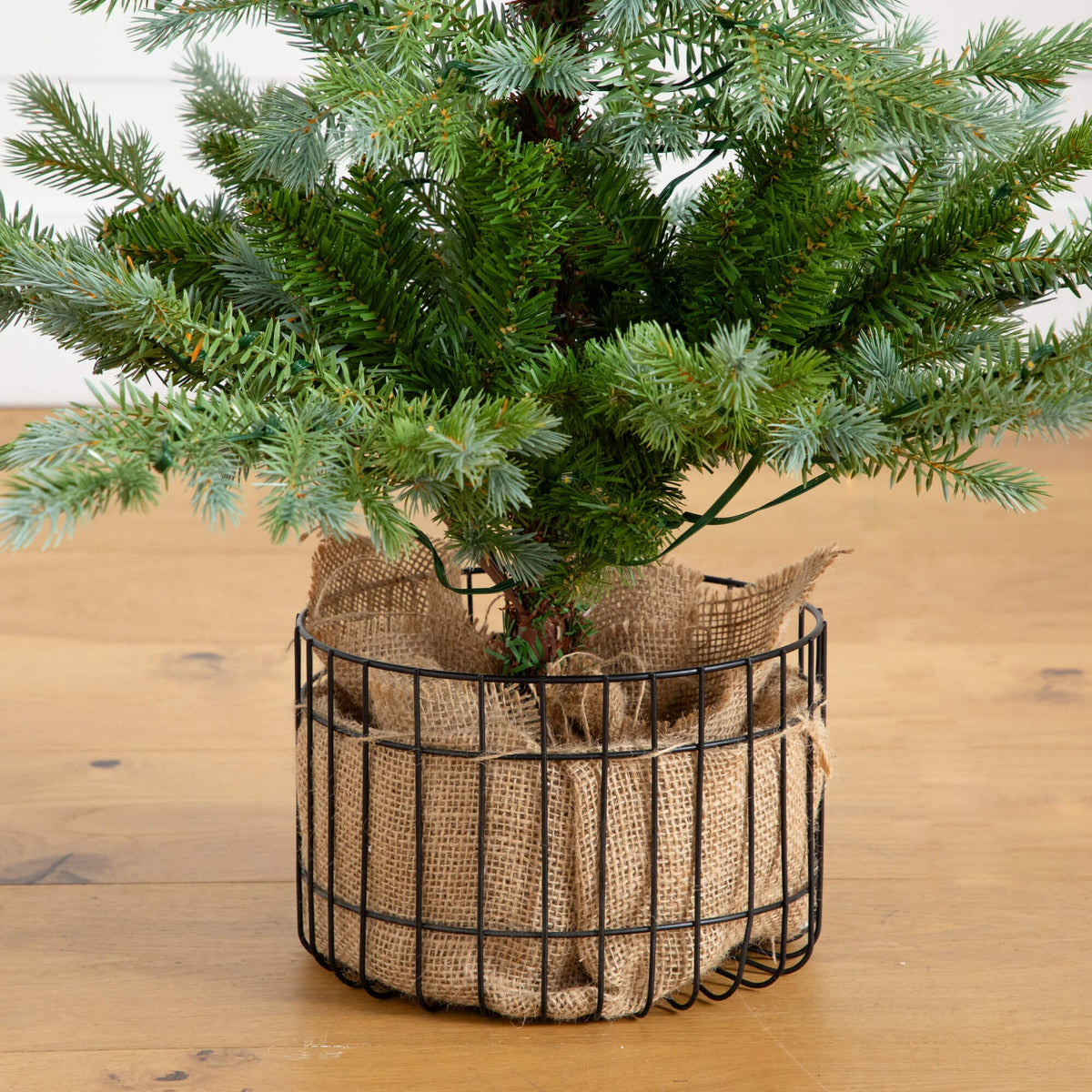 3' Pre-Lit Artificial Christmas Tree in Jute Wire Planter with 30 Warm White LED Lights