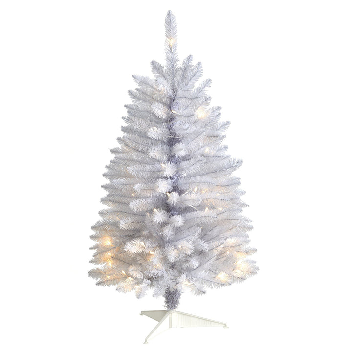 3' Slim White Artificial Christmas Tree with 50 Warm White LED Lights and 161 Bendable Branches, artificial Christmas tree for festive holiday home decor fro...