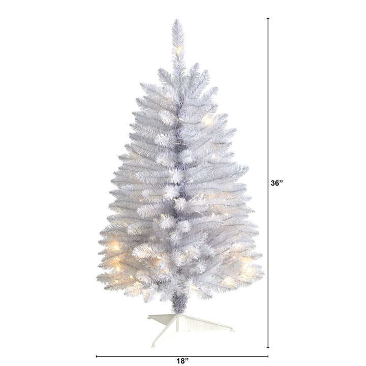 3' Slim White Artificial Christmas Tree with 50 Warm White LED Lights and 161 Bendable Branches, Christmas tree for living room, entryway or seasonal display