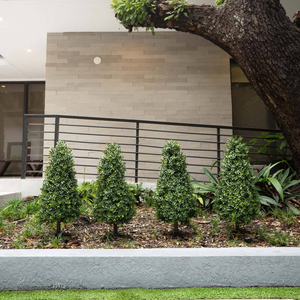3' UV Resistant Artificial Boxwood Plant with Integrated Ground Stake (Indoor/Outdoor) — lifelike botanical accent for year round home decor seasonal decorating choice