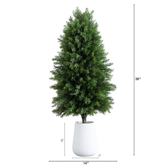 3’ UV Resistant Artificial Cedar Tree in Decorative White Planter (Indoor/Outdoor)