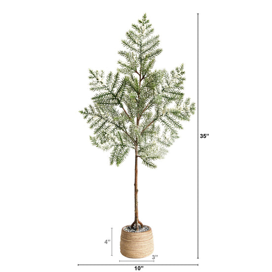 35'' Frosted Pine Artificial Christmas Tree in Decorative Planter, holiday tree for festive indoor Christmas decorating